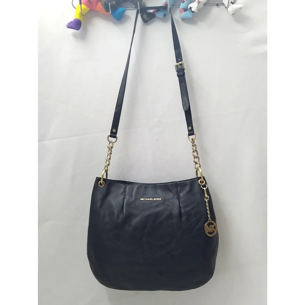 Michael Kors Black Pebbled Leather Chain Strap Crossbody Bag